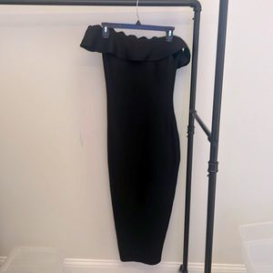 Fluted Mid-Calf Off Shoulder Party Bandage Dress with Back Split Never Used